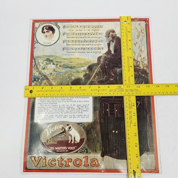 Vintage Victor Victrola Metal Sign Carry Me Back To Old Virginny Gluck 16x13.75" - Picture 4 of 5